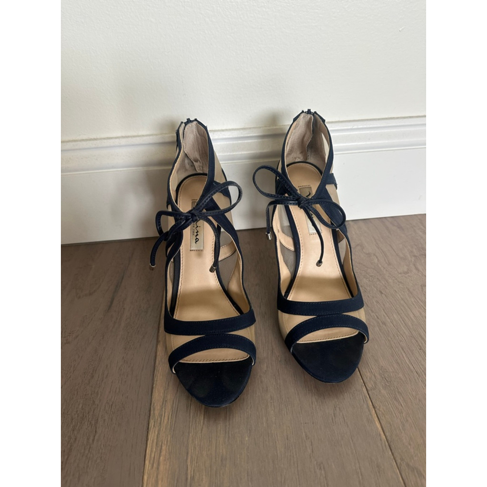 Nina Cherie Navy Mesh Peep Toe Heels Women's Size 7.5 - Picture 8 of 11